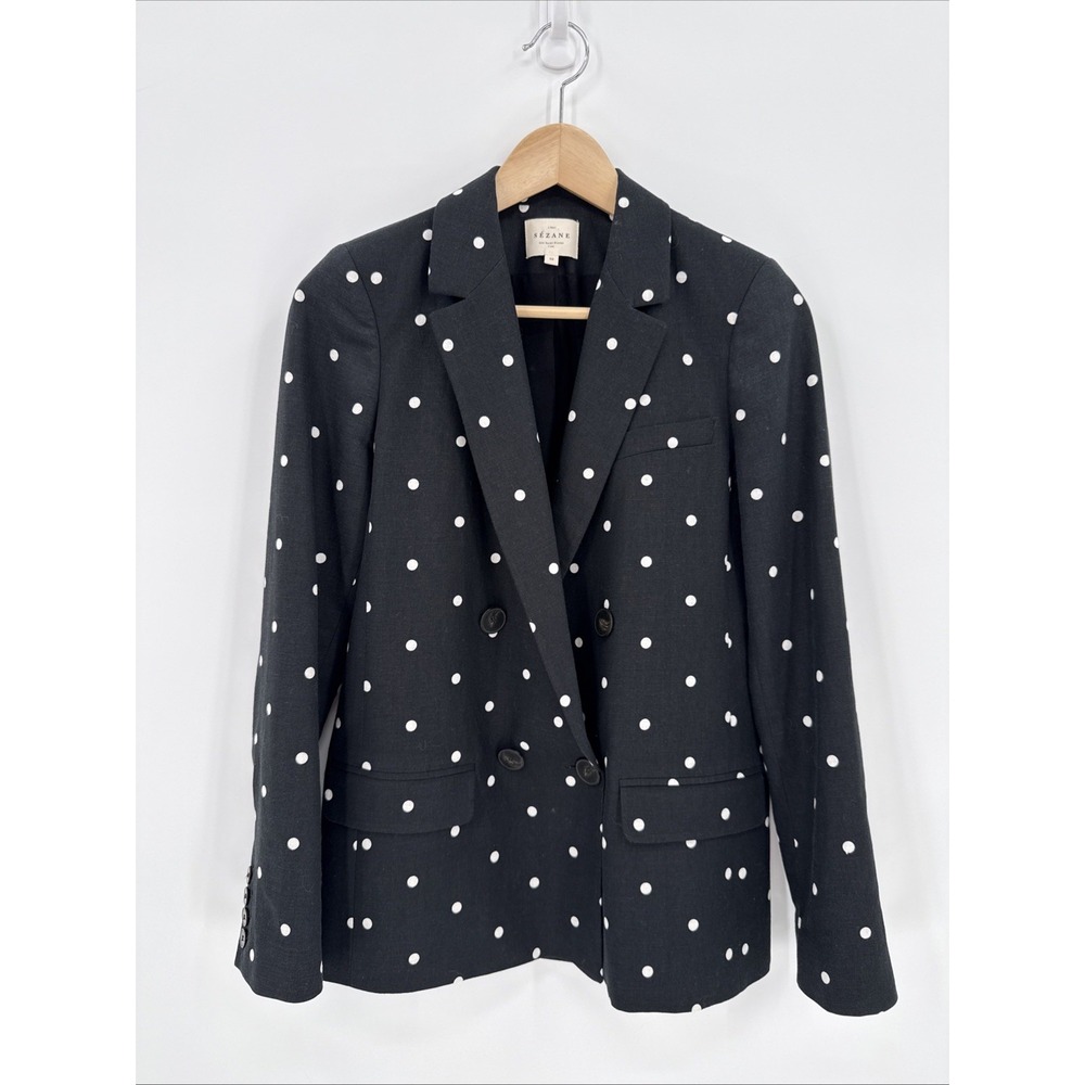 Sezane Black Polka Dot Christie Jacket Size 36 Small Linen Blend Blazer